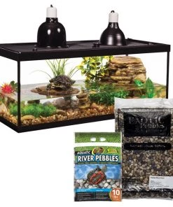 Tetrafauna||Zoo Med||Exotic Pebbles Reptile Starter Kit - Tetrafauna Aquatic Turtle Deluxe Aquarium Kit, 20-gal + 2 other items