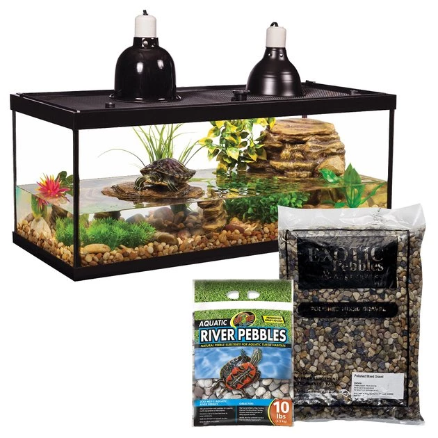 Tetrafauna||Zoo Med||Exotic Pebbles Reptile Starter Kit - Tetrafauna Aquatic Turtle Deluxe Aquarium Kit, 20-gal + 2 other items 1 Tetrafauna||Zoo Med||Exotic Pebbles Reptile Starter Kit - Tetrafauna Aquatic Turtle Deluxe Aquarium Kit, 20-gal + 2 other items